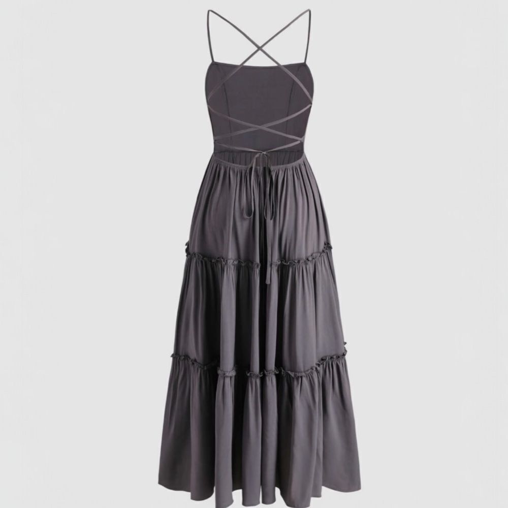 Cider Solid Backless Pleated Maxi Dress Size Large - image 2